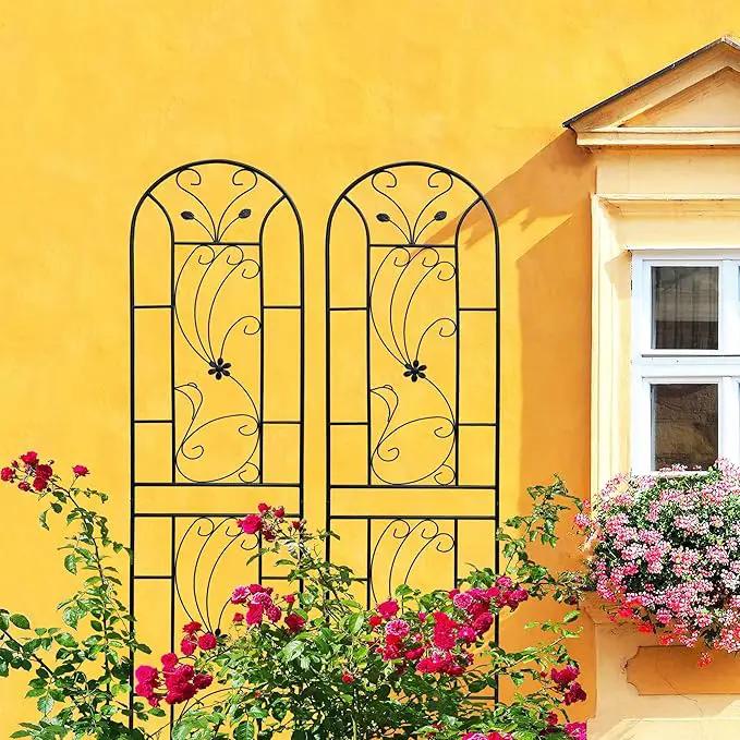 Metal Garden Trellis Rustproof Trellis for Climbing Plants Outdoor Flower Support Peacock Style (Black-4 Pack, 86.7"x19.7") by GreenHaven Gardens