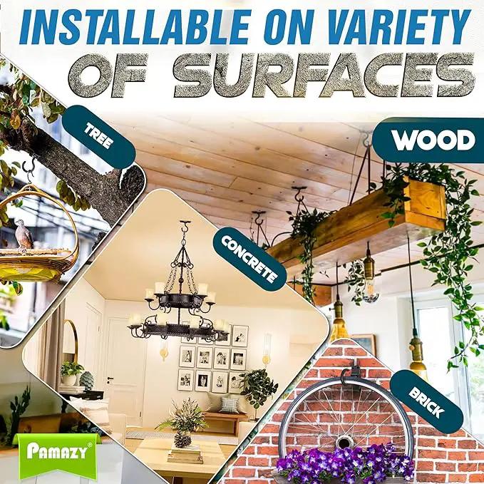 [UPGRADED] 4Pcs 200LBS Rotatable Ceiling Hooks with 4 Screw Points Base, Wall Mount Metal Hanger Black Ceiling Hook for Hanging Plant, Bird Feeder, Lights, Bed Canopy, Wind Chime, Indoor Outdoor Decor by GreenHaven Gardens
