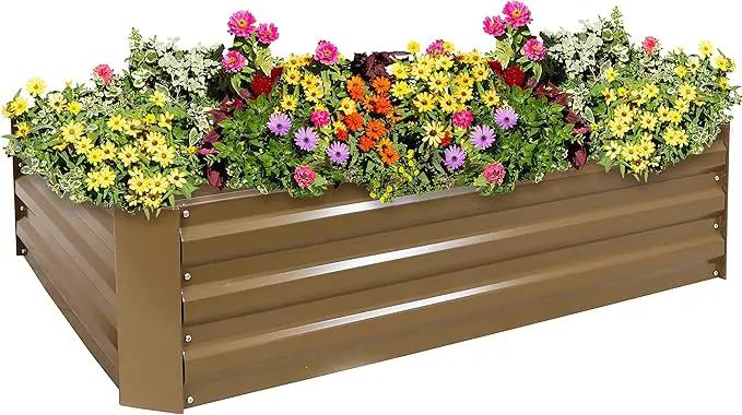 Sunnydaze 11.75" H Raised Metal Garden Bed - Galvanized Raised Garden Bed Outdoor for Vegetables and Flowers - Brown - 4' x 3' Rectangle by GreenHaven Gardens