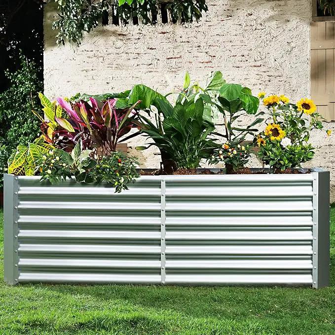 Land Guard 6×3×2 ft Galvanized Metal Raised Garden Bed, 2FT Deep Root Elevated Planter Box Steel Large Vegetable Flower Bed Kit（Silver） by GreenHaven Gardens