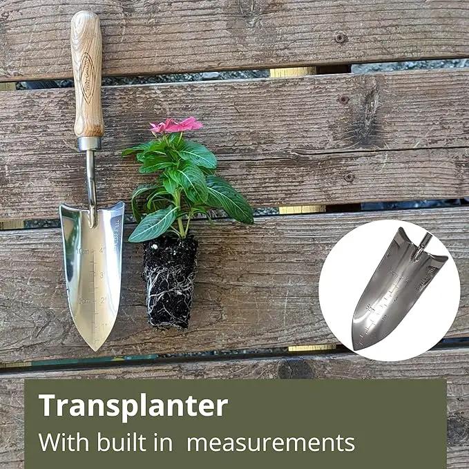 Classic 3-Piece Garden Tool Set - Durable Stainless Steel with Wood Handles. Trowel, Rake & Transplanter for Easy Digging, Weeding & Planting - by Truly Garden by GreenHaven Gardens