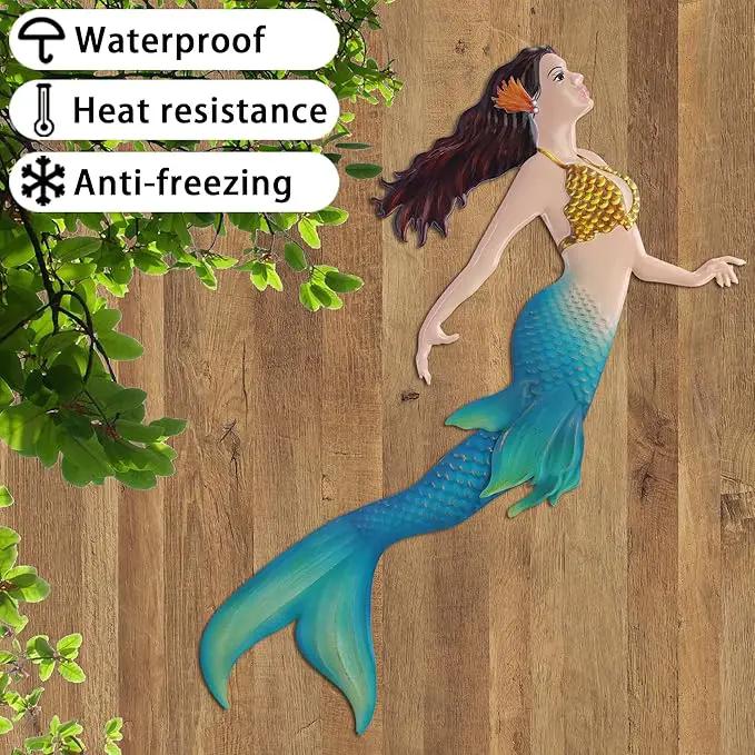 John's Studio Metal Mermaid Sea Wall Decor Outdoor Garden Hanging Art Sculptures Home Ocean Theme Decorations for Kitchen Bathroom and Pool - 14.9Inches by GreenHaven Gardens