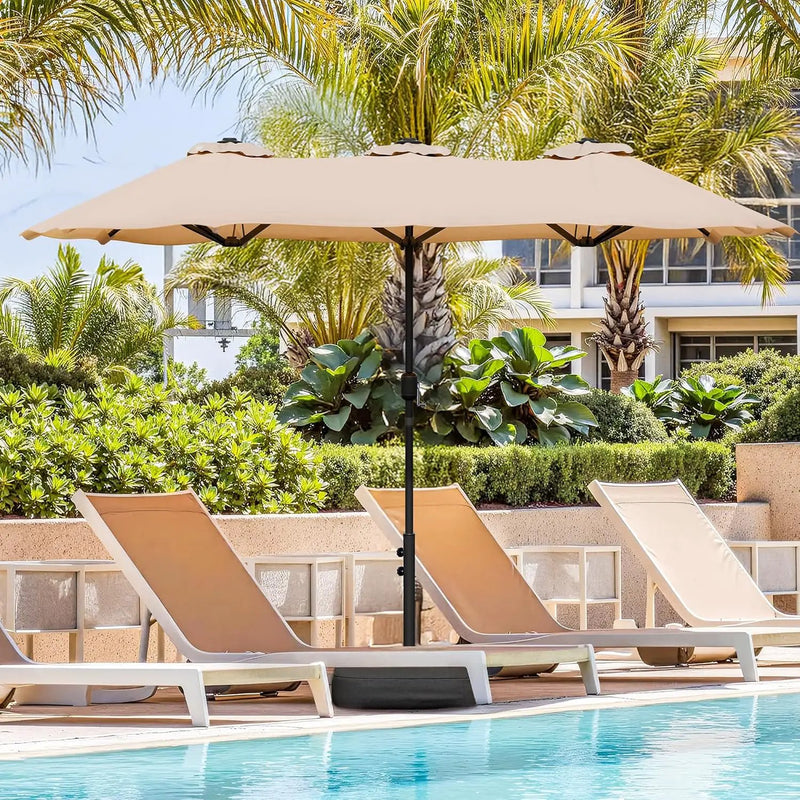 Vongrasig 15FT Large Patio Umbrella with Base Included, Outdoor Double sided Umbrellas with Crank Handle, Rectangle Table Umbrella for Pool Lawn Garden Market by GreenHaven Gardens