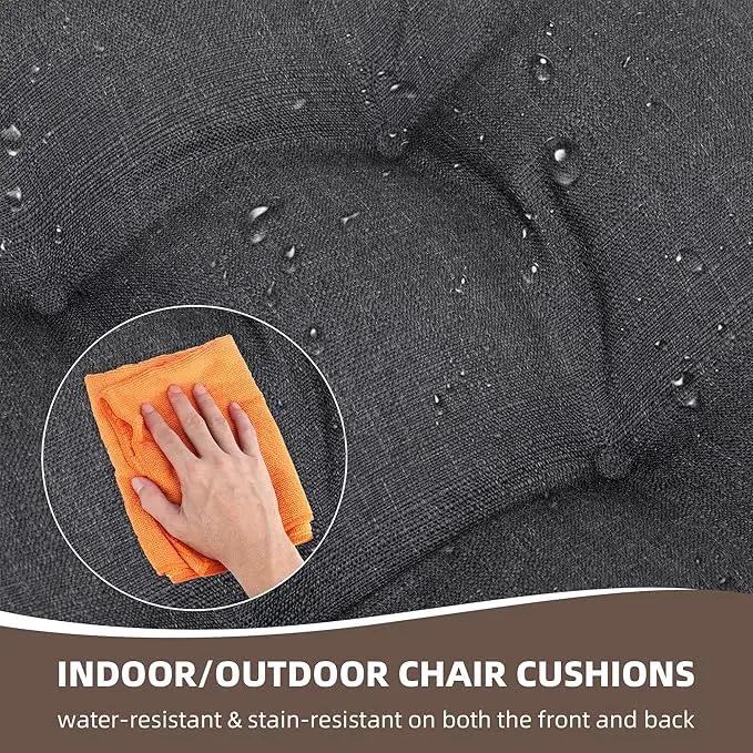 RACE LEAF Outdoor Seat Cushions Set of 2, 17" x 17" Square Patio Cushions, Plump Filling Tufted Water-Resistant Olefin Chair Seat Cushion with Ties for Non-Slip Support, Gray by GreenHaven Gardens