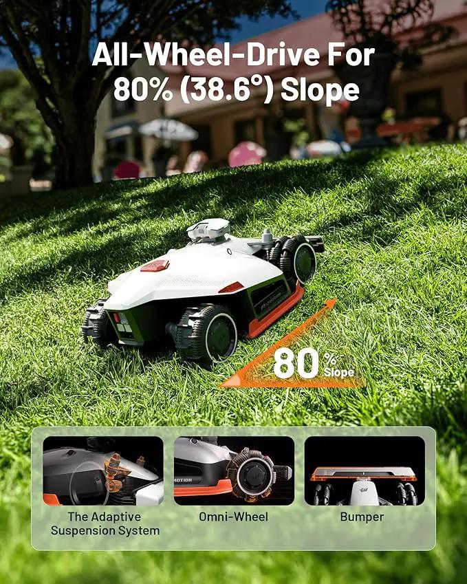 LUBA 2 AWD 5000HX Robot Lawn Mower with 4G, Reception 1.25 Acres, Max. 1.48 Acres, All-Wheel-Drive for 80% Slope, UltraSense AI Vision & RTK Automatic Edge Mapping, 2.2"-4.0" Cutting Height by GreenHaven Gardens