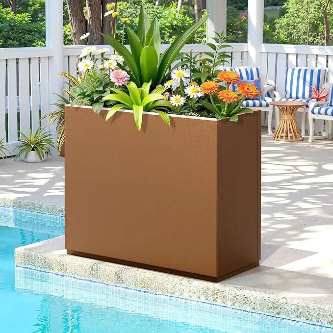 FENCY Metal Planter Box, Large Rectangular Planters for Outdoor Plants, Outdoor Tall Planters with Drainage Holes, Brown Metal Planters (30" L x 12" W x 24" H) by GreenHaven Gardens