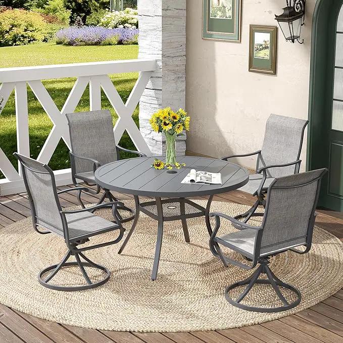 DIFY Outdoor Dining Table for 4, Round Patio Table with Umbrella Hole for Garden, Backyard and Porch (Dark Grey) by GreenHaven Gardens