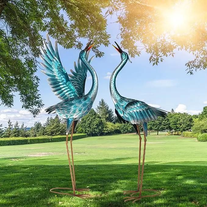 chisheen Crane Garden Statues Outdoor Metal Heron Yard Art Crane for Garden Sculptures Patio Lawn Ornaments,Set of 2 by GreenHaven Gardens