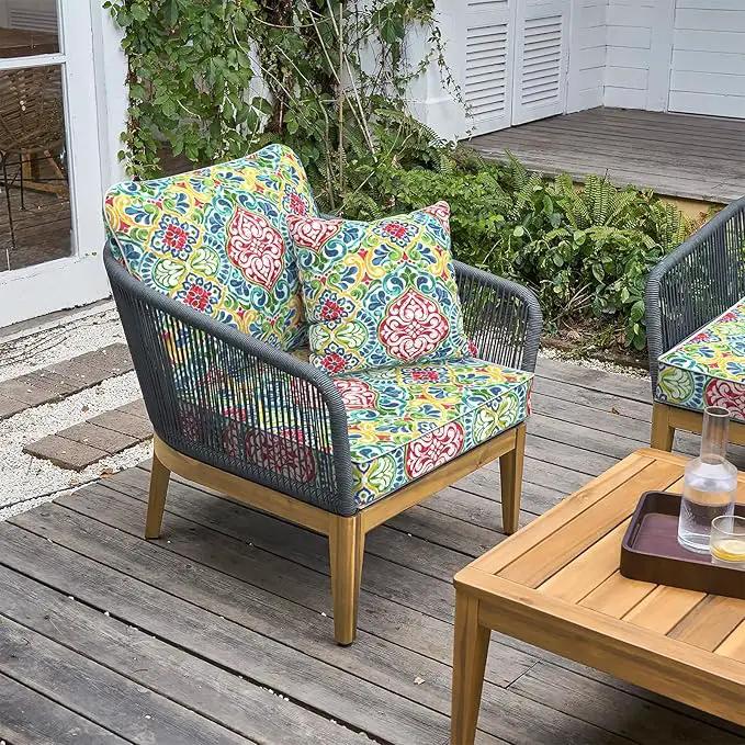 LVTXIII Outdoor Deep Seat Cushion Patio Seat and Back Cushion Set Seasonal Chair Cushion for Dining Arm Chairs, Wicker Chairs and Garden Furniture Decoration, 22"x22"x4", Damask Red by GreenHaven Gardens