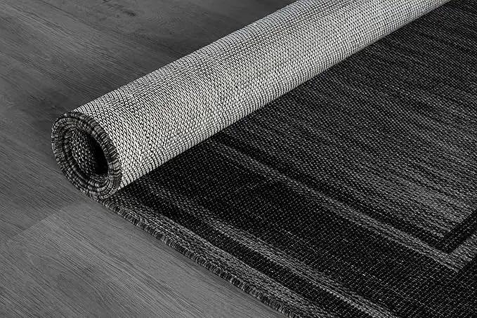 Beverly Rug Outdoor Rug 8x10 Modern Bordered Area Rugs for Indoor and Outdoor Patio Deck Porch Garden Waterproof Weather Sun Resistant Washable Outside Carpet (8 x 10 Black) by GreenHaven Gardens