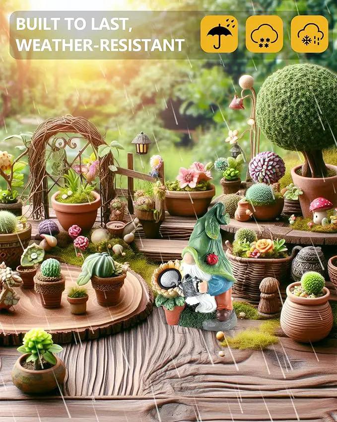 Solar-Powered Garden Gnome Watering Can Sunflower - 12 in Garden Decor Gnomes Decorations for Yard Lawn Ornaments Outside Statue Figurine LED Lights (Gnome) by GreenHaven Gardens