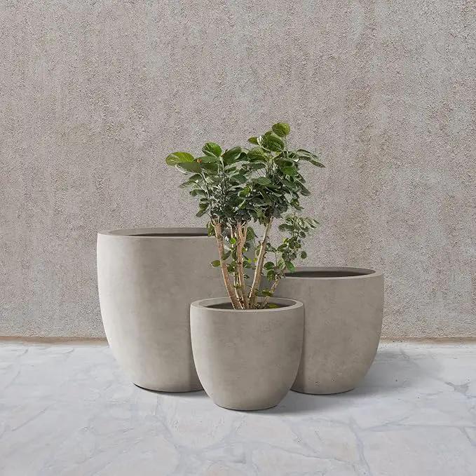 Kante 18",14",10" Dia Concrete Round Planters (Set of 3), Outdoor Indoor Large Planter Pots with Drainage Hole and Rubber Plug for Home Patio Garden, Weathered Concrete by GreenHaven Gardens