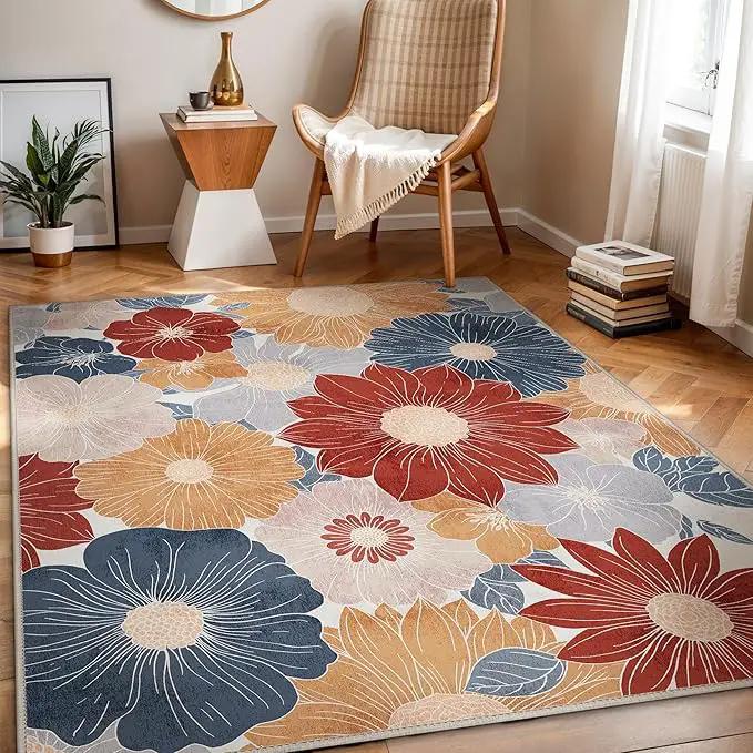 GENIMO Indoor Outdoor Area Rug 6' X 9' Waterproof, Washable Patio Rug Non Shedding, Easy Cleaning Floral Outdoor Carpet for Living Room, Bedroom, Dining Room, Balcony, Backyard, Deck, RV, Red Blue by GreenHaven Gardens