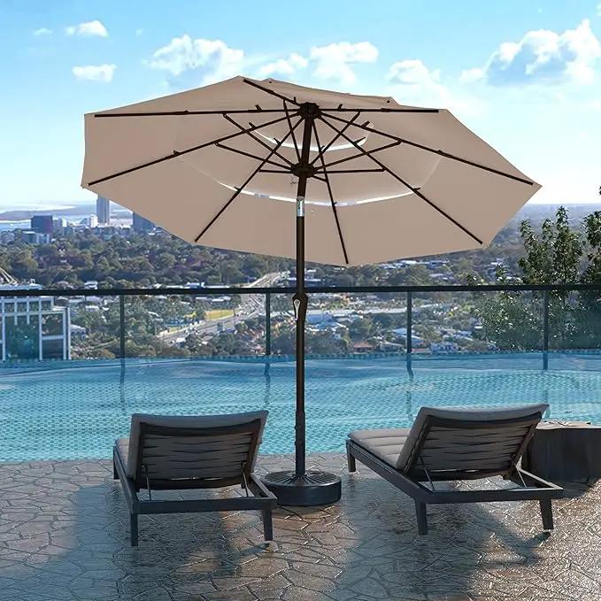 Kingdura 9ft 3-Tier Patio Umbrella, Outdoor Table Umbrella with Easy Crank & Tilt, 8 Reinforced Ribs, UV Protection for Deck, Pool, Market, Backyard (Beige) by GreenHaven Gardens