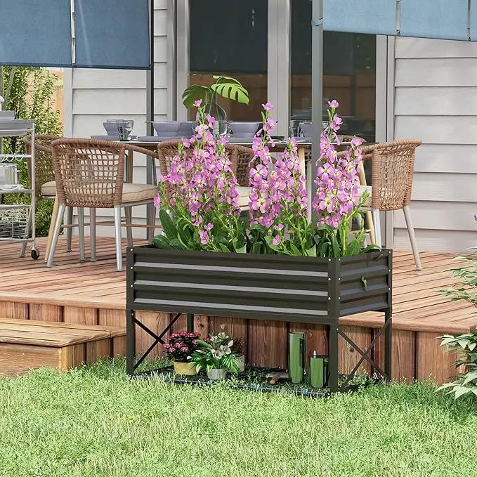 Outsunny Raised Garden Bed with Galvanized Steel Frame, Storage Shelf and Bed Liner, Elevated Planter Box with Legs for Vegetables, Flowers, Herbs, Black by GreenHaven Gardens