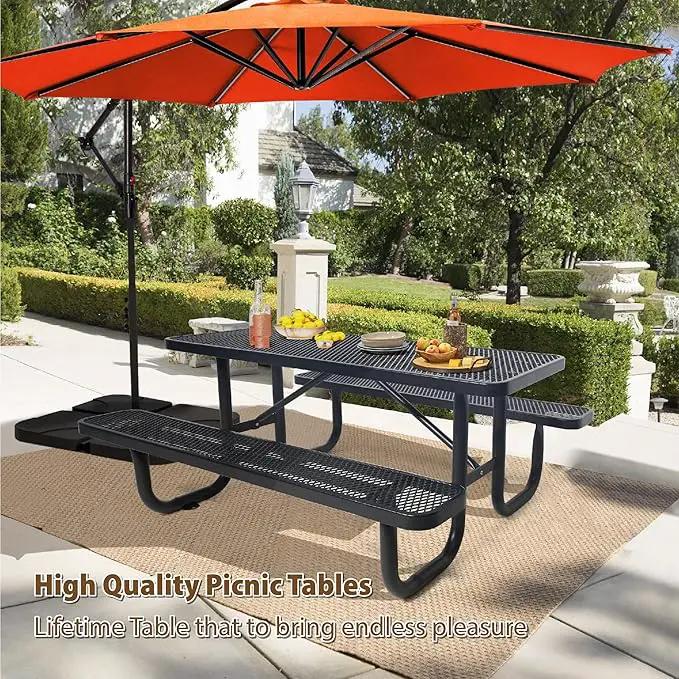 4FT Metal Picnic Tables for Outdoors, Commercial Rectangular Picnic Table and Bench Set for Outside, Patio, Garden, Backyard, Porch, Surface Mount, Black by GreenHaven Gardens