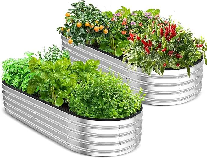 Utopia Home Galvanized Raised Garden Bed, 4 by 2 feet Lightweight Planter Boxes Outdoor with Easy Assembly, Large Garden Bed for Vegetables, Fruits, Flowers, Silver, Pack of 2 by GreenHaven Gardens