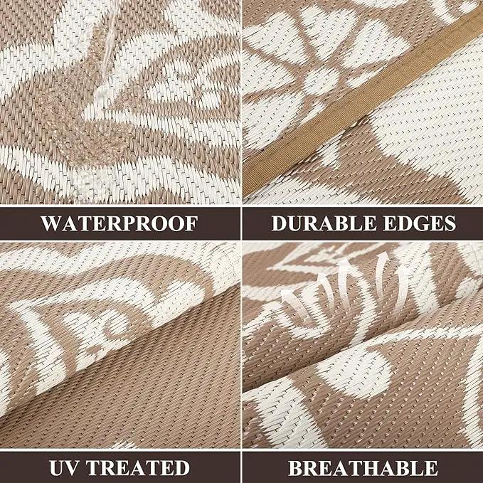 Pauwer Waterproof Outdoor Rug 5x8, Reversible Plastic Straw Patio Camping Rug, Indoor Outdoor RV Mat Carpet for Deck, Camper, Porch, Balcony, Backyard, Picnic, Boho Brown by GreenHaven Gardens
