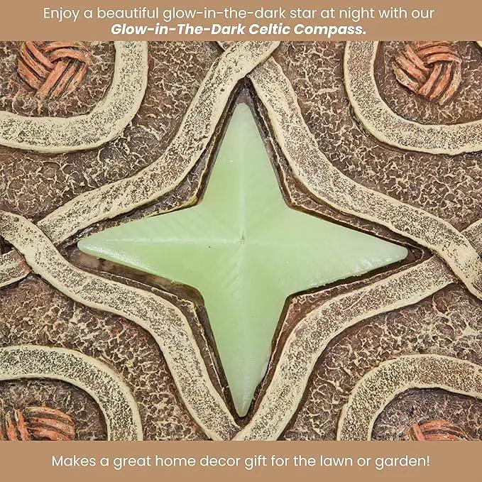 Bits and Pieces - 10” (25.5 cm) Glow-in-The-Dark Celtic Compass Decorative Stone - Yard Decoration – Beautiful Lawn/Garden Stone by GreenHaven Gardens