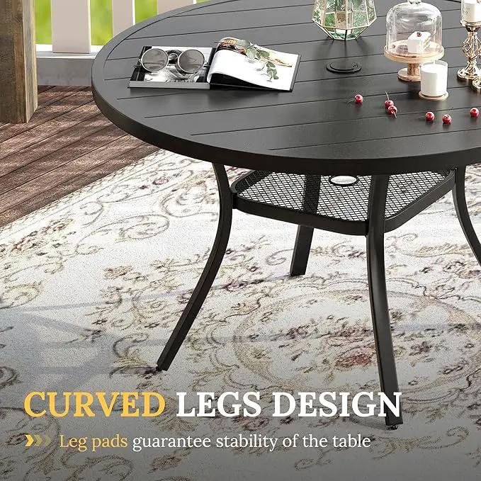 VICLLAX 5 Pieces Patio Dining Set for 4, Outdoor Furniture Set Includes 40.7" Round Patio Table and 4 Patio Stackable Chairs, Black Tabletop and Brown Fabric by GreenHaven Gardens