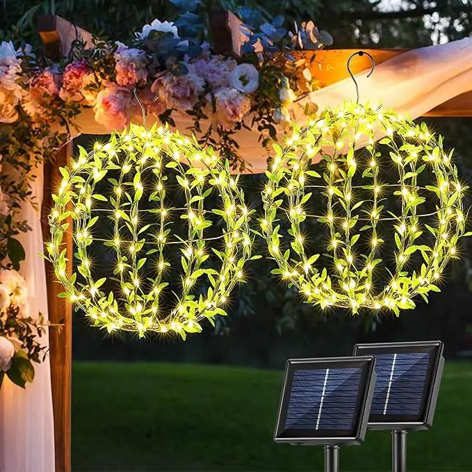 Solar Powered Hanging Iron Sphere Lights with Artificial Greenery – 12Inch 120 LED Waterproof Outdoor Decor Ball Light with Timer & 8 Modes – 2 Pack for Garden, Christmas, Weddings (Warm White) by GreenHaven Gardens