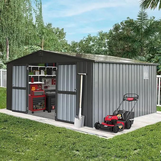 Domi Outdoor Storage Shed 11' x 12.5', Metal Sheds Steel Utility Tool Storage House with Double Lockable Doors & Air Vents for Patio Garden Lawn Backyard, Dark Gray by GreenHaven Gardens