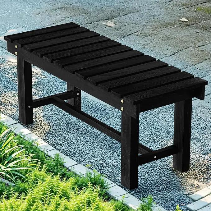 Nidouillet Outdoor Garden Bench, Weatherproof Patio Benches 2-Person Seat Backless Wooden Porch Bench, Multifunctional Slat All Weather Bench for Garden Lawn Porch Park Backyard (Black, 35.5 inch) by GreenHaven Gardens