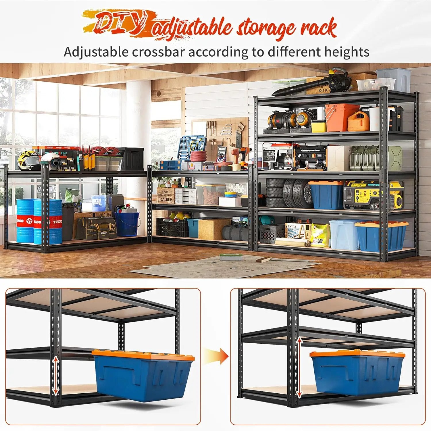 REIBII 48" W Garage Shelving Heavy Duty 3020LBS Storage Shelves 5 Tier Heavy Duty Shelving Adjustable Garage Shelves for Basement, Warehouse, Commercial, Easy Assemble, 48" W x 72" H x 24" D by GreenHaven Gardens