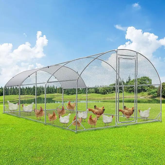 4ever2buy Large Metal Chicken Coop with Run Walk-in Poultry Cage Chicken Runs House Pen Cage Dome Roofed Chicken Coops with Anti-Ultraviolet Cover for Outdoor Backyard Farm Use 9.5'W x 19.3'L x 6.3'H by GreenHaven Gardens