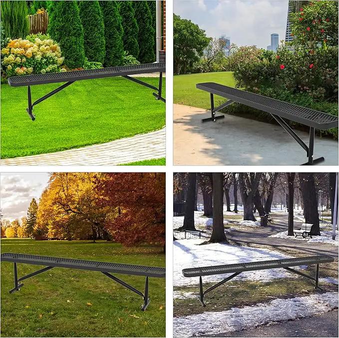 96" L Outdoor Metal Benches, Heavy Duty Garden Park Bench for Outside, Porch Chair Sports Backless Commercial Benches Mesh Bench for Shopping Mall, Store, Lawn, Park, Patio, Deck, Garden by GreenHaven Gardens