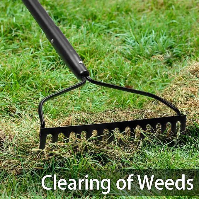 Garden Rake for Lawn Heavy Duty, 14 Tines Metal Rake with Thick Fiberglass Handle, 58 Inches by GreenHaven Gardens