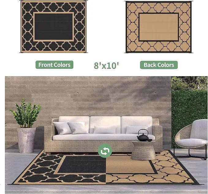 GENIMO Outdoor Rug 8' x 10' Patio Waterproof, Foldable Reversible Plastic Straw Area Rugs Mat for Camper Decor, Outside Carpet for Rv, Deck, Porch, Picnic, Beach, Balcony, Black & Brown by GreenHaven Gardens