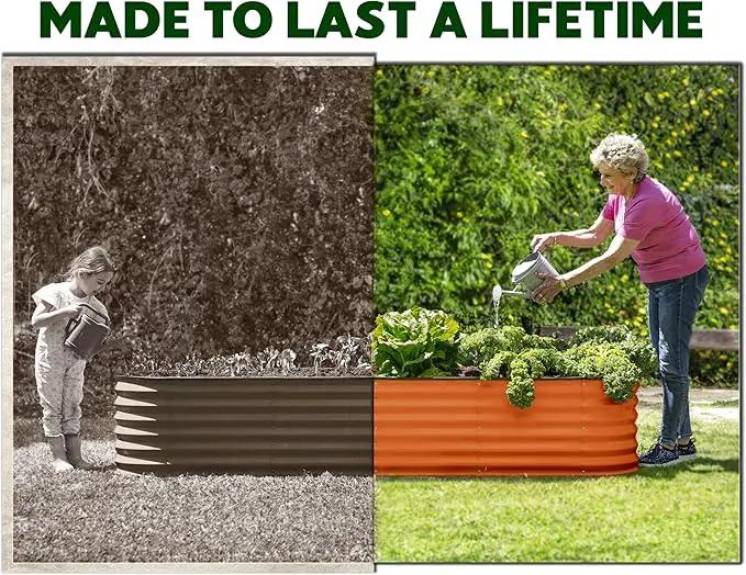 9-in-1 Galvanized Steel Raised Garden Bed // 8×2×1.5 ft Modular Planter for Gardening, Vegetables, Flowers // 18" Tall Metal Raised Garden Beds Outdoor (Orange) // Patented Design Planter Box by GreenHaven Gardens