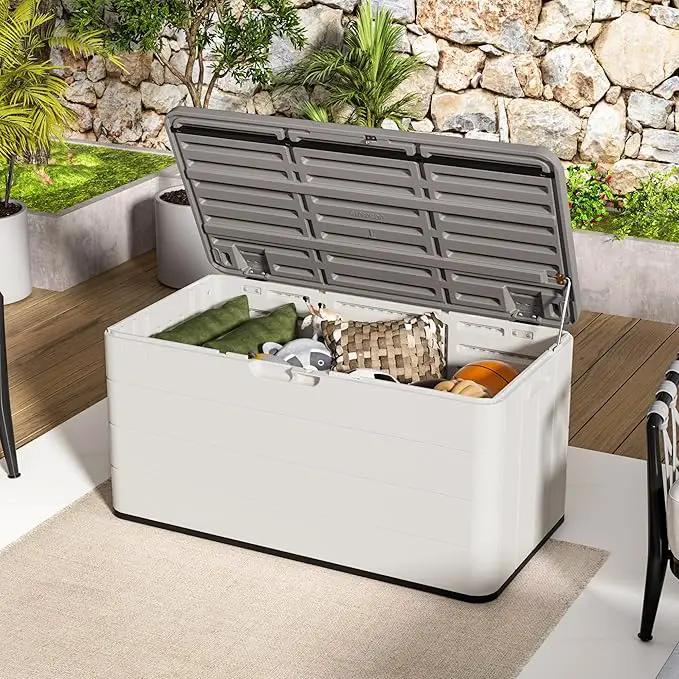 100 Gallon Plus Resin Deck Box, Waterproof Outdoor Storage Bin for Patio Furniture, Pool Accessories, and Garden Tools, Lockable & UV-Resistant, White by GreenHaven Gardens