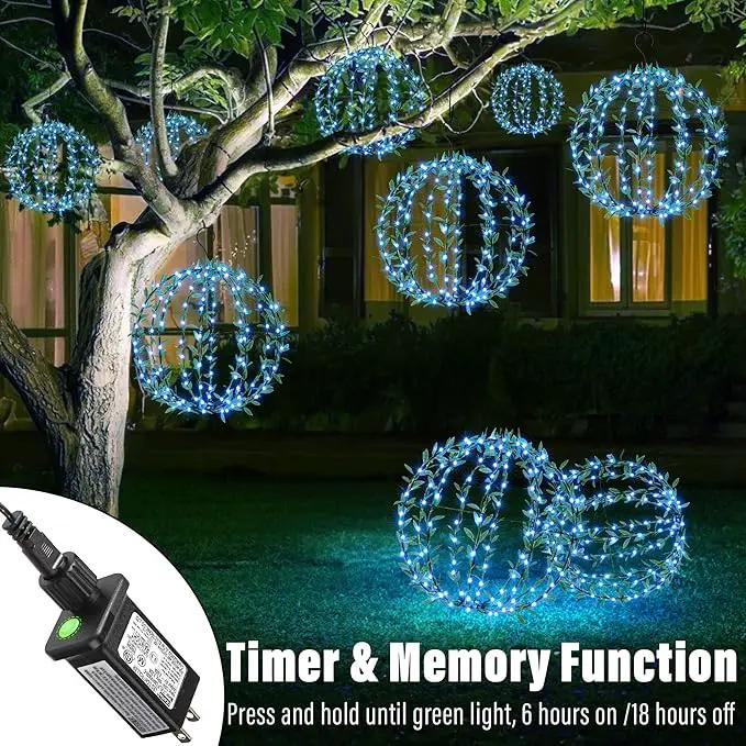 Flacchi Hanging Iron Sphere Lights with Artificial Greenery – 12Inch 120 LED Waterproof Outdoor/Indoor Decor Ball Light with Timer & 8 Modes – 2 Pack for Garden, Christmas, Weddings (Blue) by GreenHaven Gardens