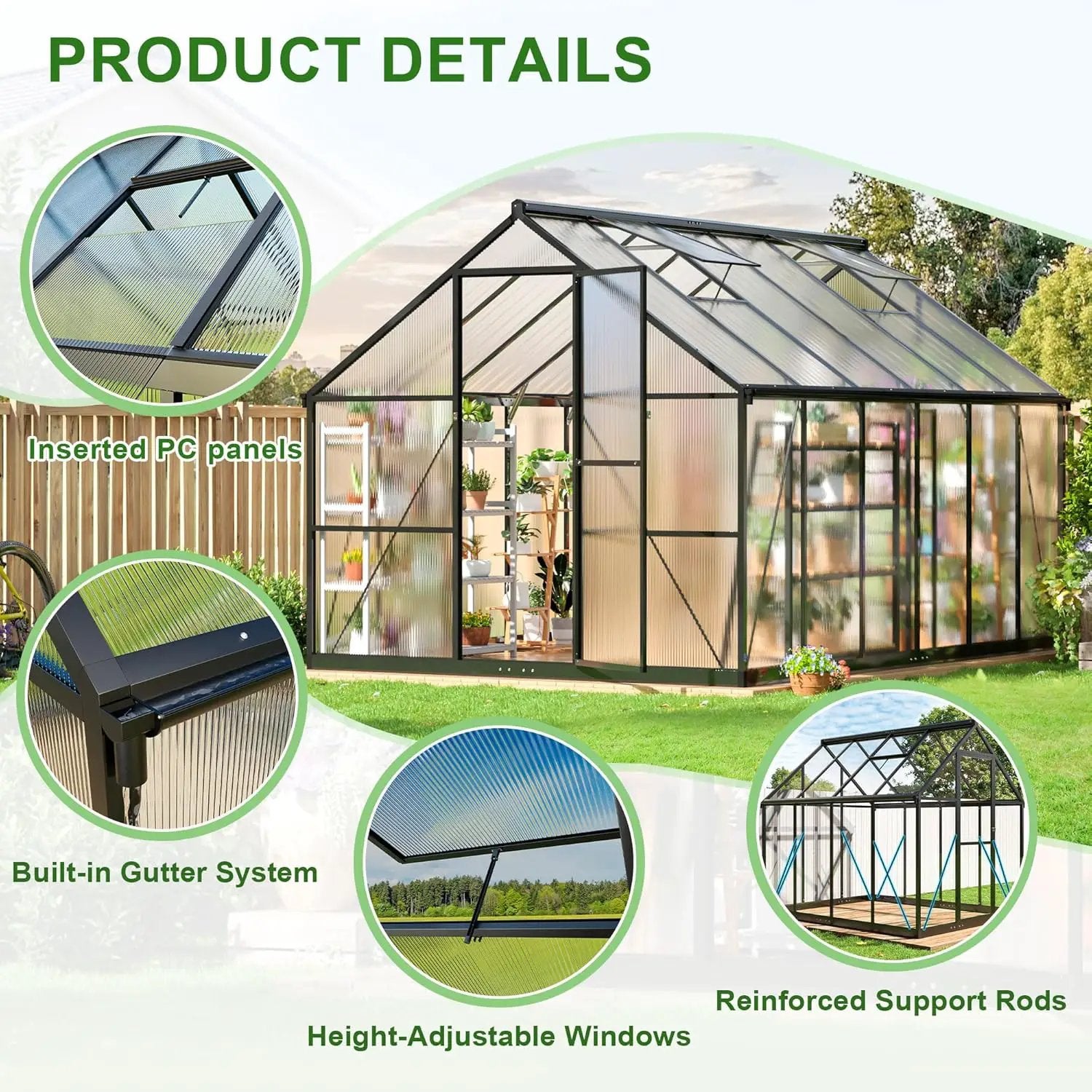Polar Aurora 8x12 FT Greenhouse, Quick Aluminum Assembly Structure Polycarbonate Greenhouse, Walk-in Greenhouses for Outdoors with Ventilated Windows, Green Houses for Outside Backyard Garden by GreenHaven Gardens
