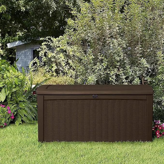 Keter Outdoor Storage Deck Box, for Patio, Backyard & Garden, Borneo, 110 Gallon, Brown - Lockable, Organizing, and Waterproof Plastic Container Bench by GreenHaven Gardens