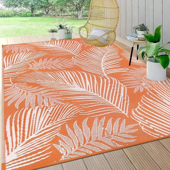 Pauwer Waterproof Outdoor Rug 8x10, Reversible Plastic Straw Patio Camping Rug, Indoor Outdoor RV Mat Carpet for Deck, Camper, Porch, Balcony, Backyard, Picnic, Leaf Orange by GreenHaven Gardens