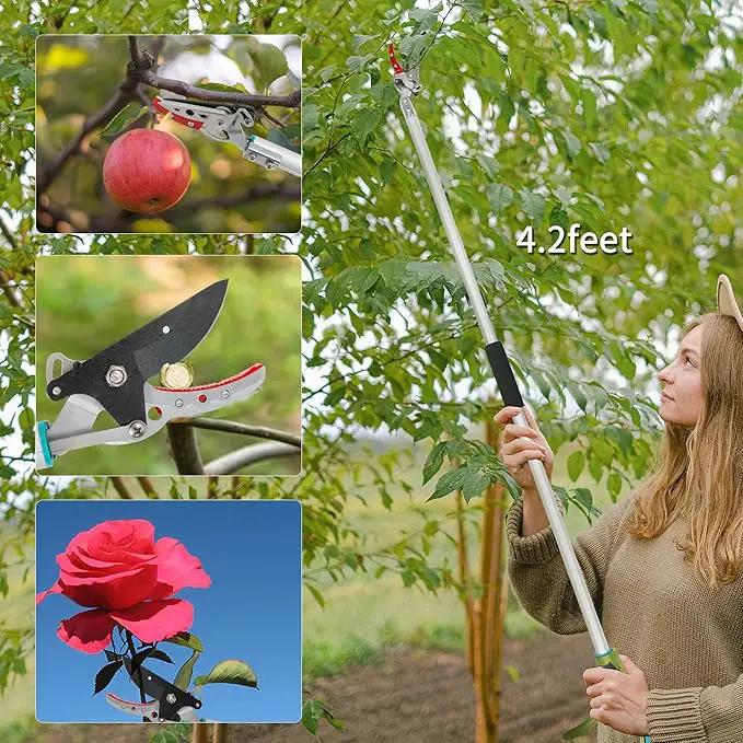 GARTOL Cut & Hold Pole Pruner, 4.2 FT Lightweight Fruit Picker with 180° Rotating Handle, SK5 Steel Blade Cuts up to 1/2 Inch, Long Reach Garden Tree Trimmer & Branch Cutter for Shrubs, Bushes by GreenHaven Gardens
