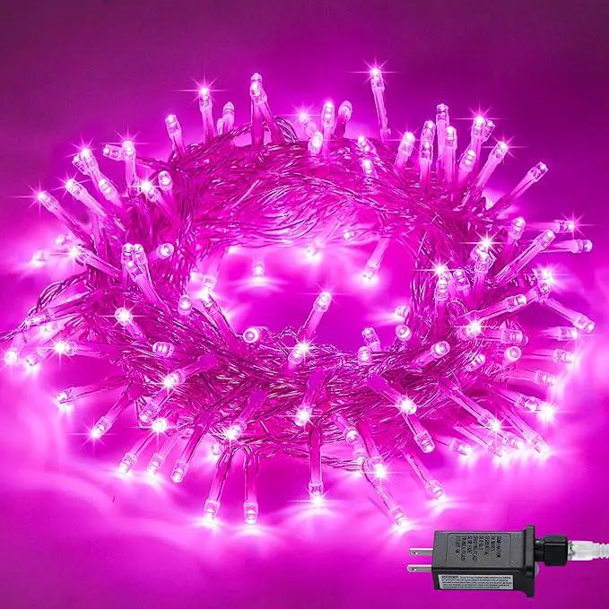 JMEXSUSS Connectable 100 LED Room Lights, 33ft 8 Modes Pink Christmas Lights Clear Wire, Plug in Pink String Lights Indoor Outdoor for Room Decor Christmas Tree Bedroom Valentines Party by GreenHaven Gardens