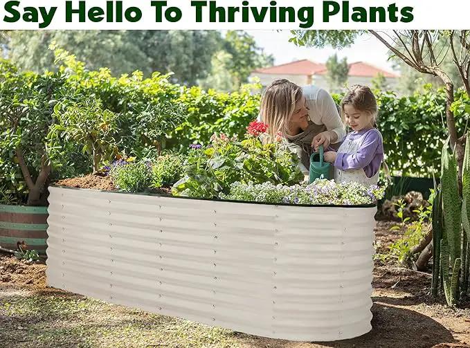 Galvanized Raised Garden Beds Outdoor // 6×2×2 ft Planter Raised Beds for Gardening, Vegetables, Flowers // Large Metal Garden Box (White) // Patented Tool-Free Design by GreenHaven Gardens