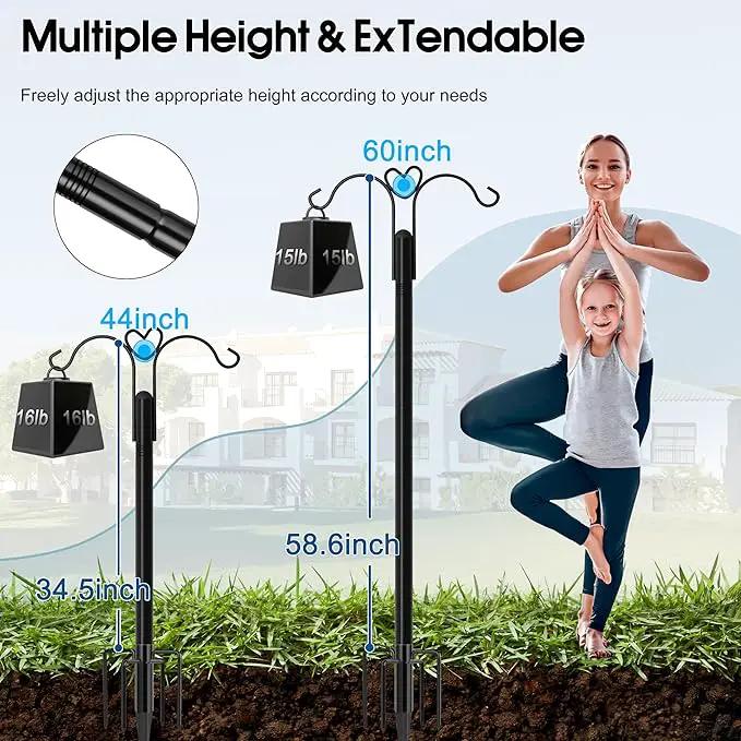Ottsuls Bird Feeder Pole, 2 Pack 60 INCH Double Shepherds Hooks for Outdoor, with 5 Base Prongs Heavy Duty Tall Garden Planter Hooks for Hanging Flower Basket, Lantern, Hummingbird Feeder by GreenHaven Gardens