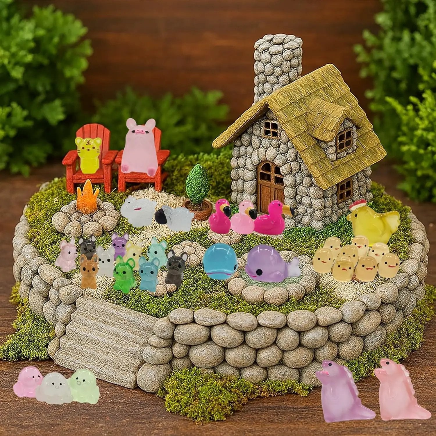 160 Pcs Luminous Mini Resin Animals Tiny Figurines Glow in The Dark Tiny Resin Ducks for Fairy Garden, Miniature Accessories, Crafts, and Decor by GreenHaven Gardens
