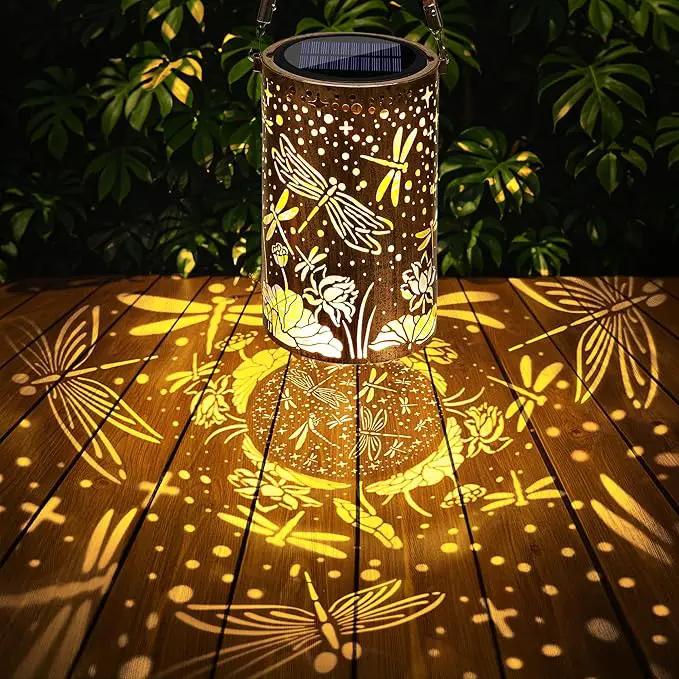 Toodour Solar Lantern Outdoor, Dragonfly Gifts for Women Mom Grandma Hanging Solar Outdoor Lights Waterproof, Hollow Out Retro Metal Dragonfly Lights for Patio, Balcony, Walkway, Yard Decorations by GreenHaven Gardens