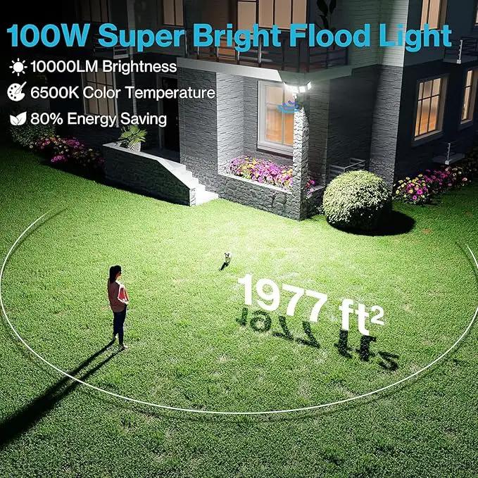 Olafus 100W Motion Sensor Outdoor Lights, 10000LM 2 Pack Motion Sensor Flood Light, Dusk to Dawn Outdoor Lighting, IP65 Waterproof Motion Detector Lights for Outside, Black by GreenHaven Gardens