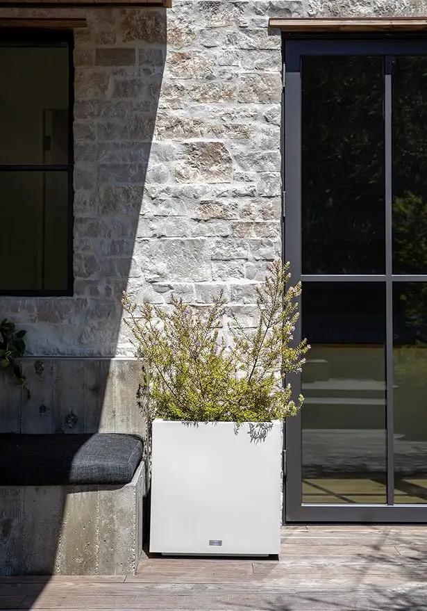 Veradek Block Series Cube Plastic Planter - Large Square Planter for Indoor or Outdoor Patio/Garden | Durable All-Weather Use with Drainage Holes | Modern Décor for Tall Plants, Trees, Flowers by GreenHaven Gardens