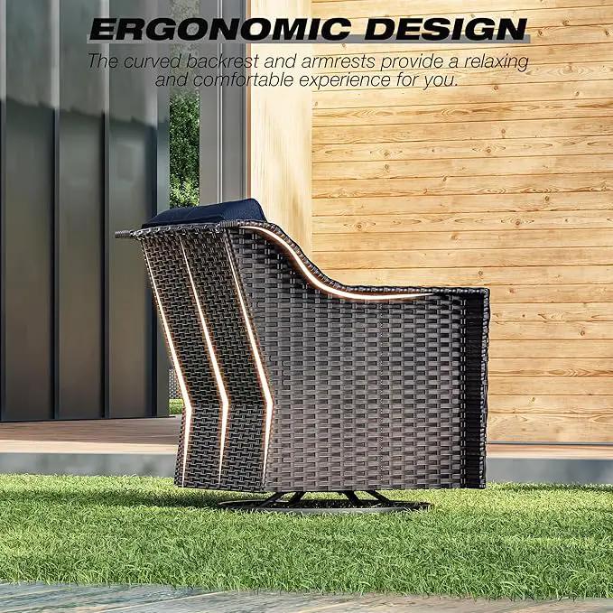 Joyside Wicker Patio Furniture Sets, 4 Pieces Upgraded Large Size Outdoor Furniture with Swivel Rocking Patio Chairs and Outdoor Ottoman, Thick Cushions, Wide Armrest by GreenHaven Gardens