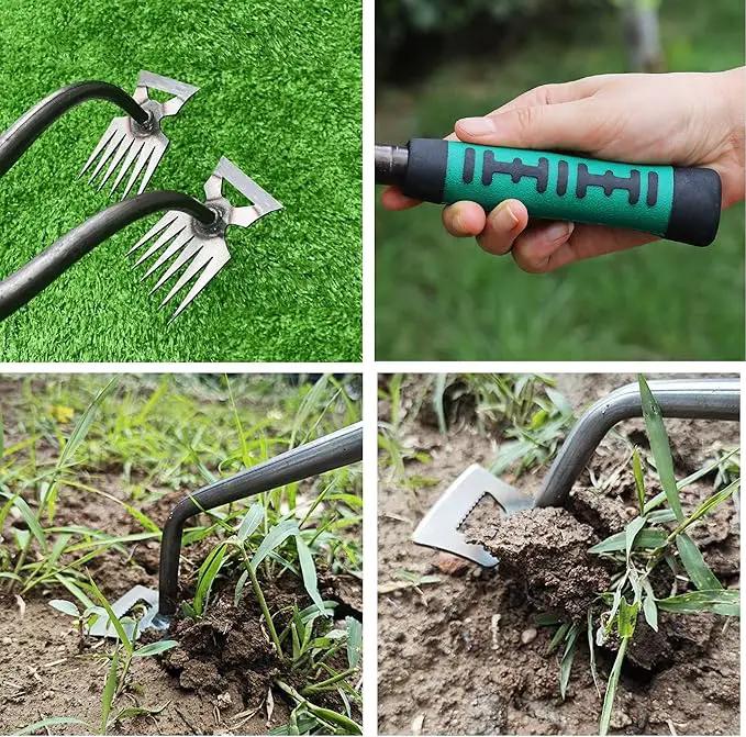 2Pcs Weed Puller Tool, Weeding Artifact Uprooting Steel Hand Weeder Tool for Garden Yard Farm - Durable Manganese, Manual Multifunctional Weeding Artifact Kit - 6 Teeth, Dual Purpose Puller by GreenHaven Gardens