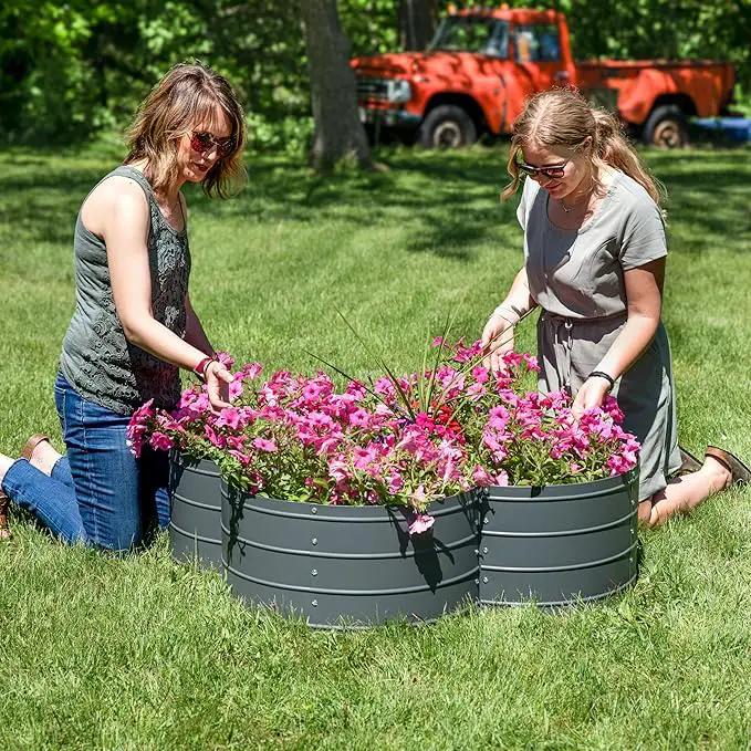 Sunnydaze Galvanized Raised Garden Bed - Metal Raised Bed for Gardening - Outdoor Planter Box for Flowers, Plants, and Vegetables - Gray - 12” H Clover by GreenHaven Gardens