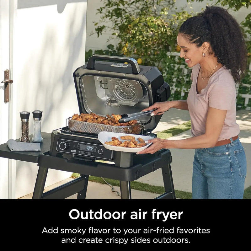Ninja | Grill & Smoker | Outdoor Woodfire Pro XL | 4 in 1 Grill, BBQ Smoker, Air Fryer & Bake | Portable | Includes Built in Thermometer & 2 Woodfire Pellet Packs | Dark Grey | OG850 by GreenHaven Gardens